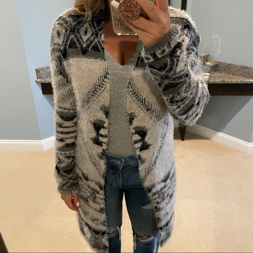 Long, Open Front, Fuzzy Cardigan Size Medium - image 2